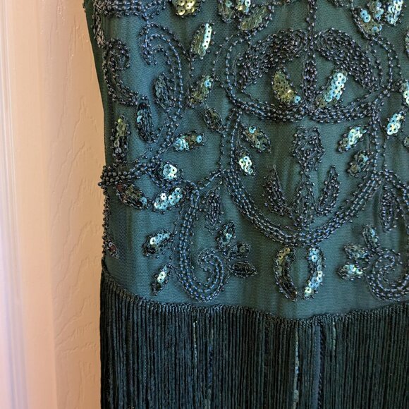 NWT 12th TRIBE Embroidered Mini Dress Small Green Sequins Fringe Flapper Tank - Picture 8 of 14